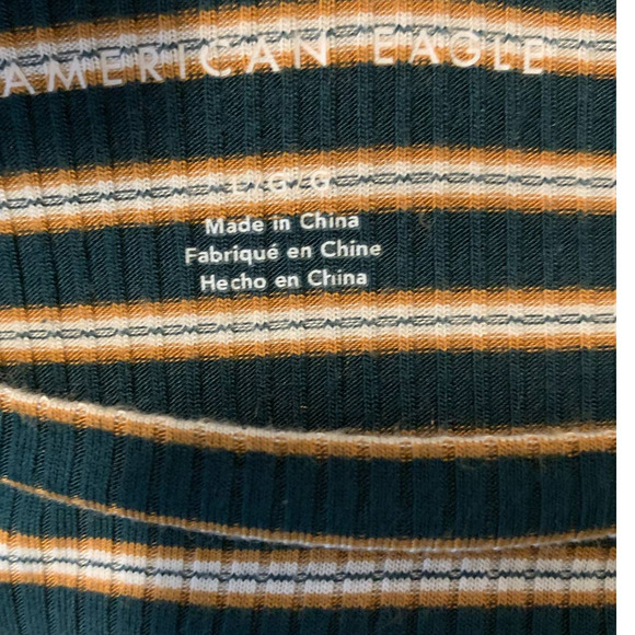 American Eagle green yellow short sleeves stripes front knot tee size large - Picture 4 of 7